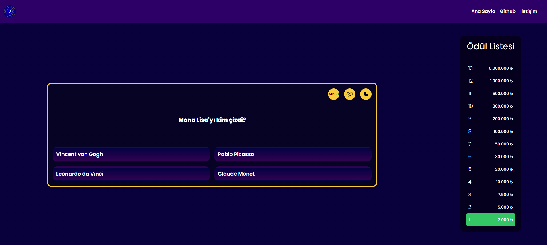 Who Wants to be a Millionaire? Mini Game